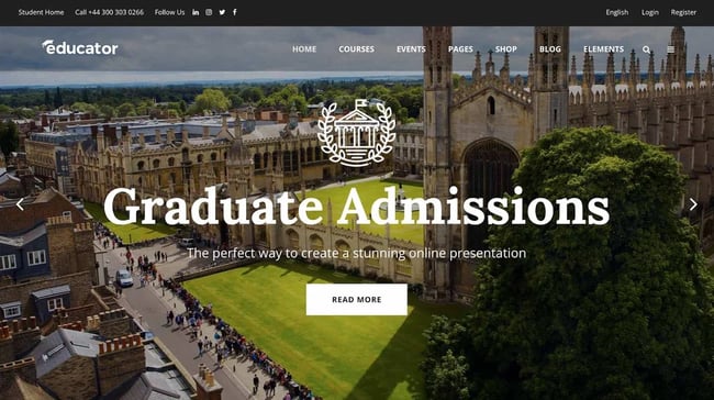 demo page for the elearning wordpress theme educator