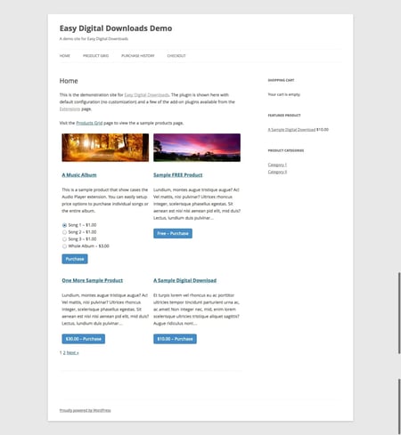wordpress digital files download sample page