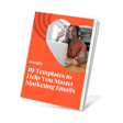 A woman in a headset smiles and waves at a laptop while sitting at a desk, with a colorful booklet titled 