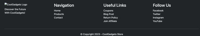 ecommerce page with html, footer