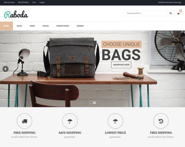 best WordPress ecommerce theme Raboda demo