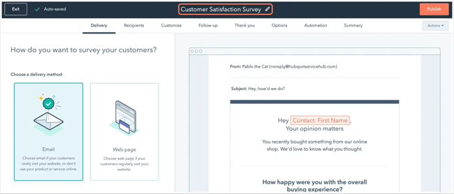 types of customer feedback, HubSpot customer satisfaction survey