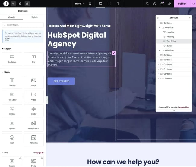 elementor, drag and drop page builder