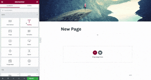 elementor wordpress: How to use Elementor with WordPress — User drag-and-dropping a heading widget into an editable column inside the Elementor page editor
