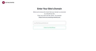 elementor wordpress: How to use Elementor with WordPress — how to install elementor via elementor.com: Elementor installation wizard prompting users to enter their website domain to check whether it's hosted on WordPress