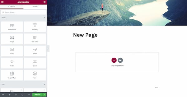 elementor wordpress:  How to use Elementor with WordPress  Elementor page editor with a widget library to the right and the new page's content to the left