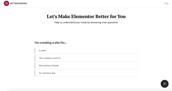 elementor wordpress:  How to use Elementor with WordPress  how to install elementor via elementor.com: answer questions about website goals and experience