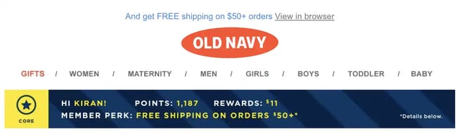 email banner, old navy