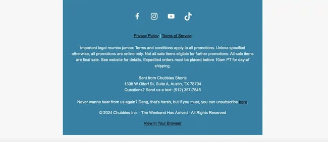 email disclaimer, chubbies