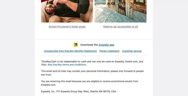 email disclaimer, expedia