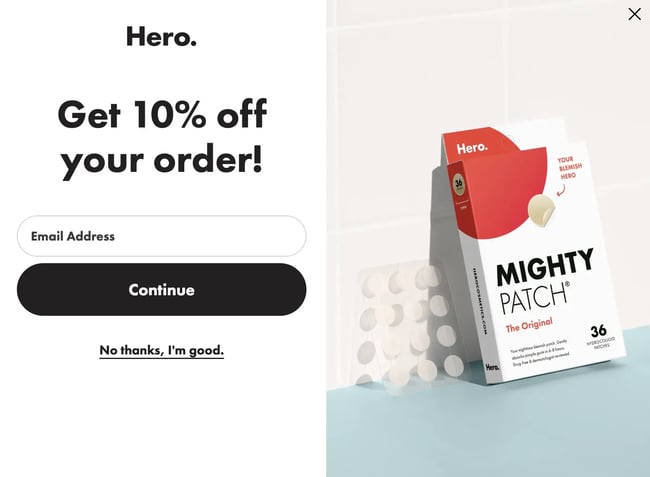 email opt in, hero cosmetics