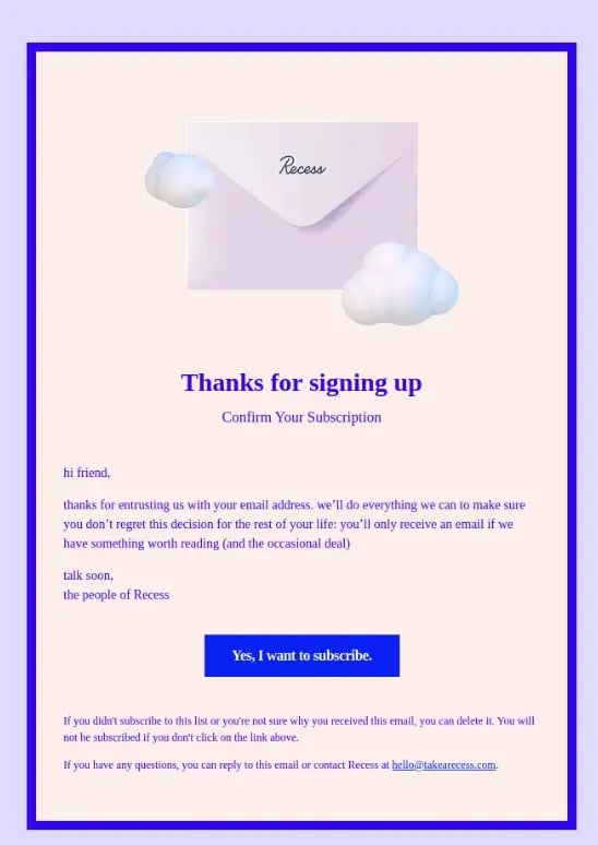 email opt in, recess