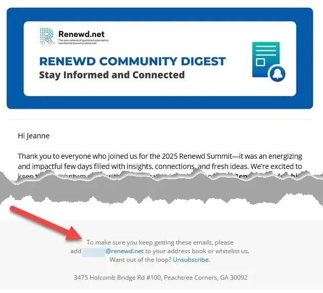 email whitelist request in the footer of an email i received