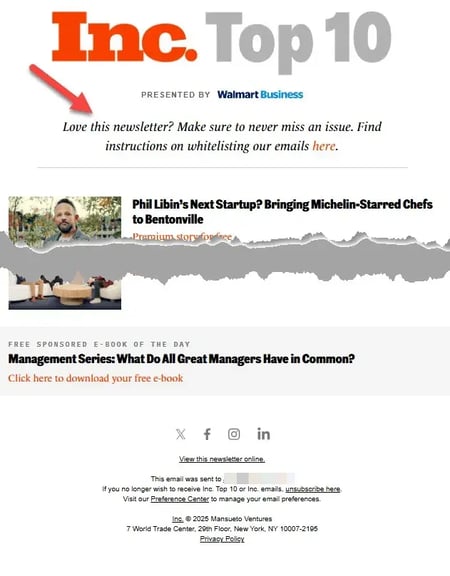 email whitelist request in the header of an email i received
