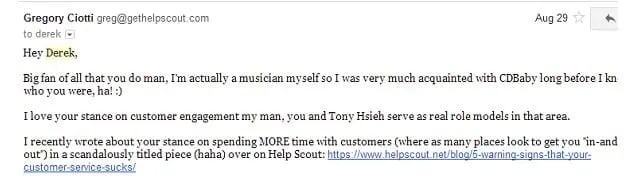 cold outreach email example: personalization