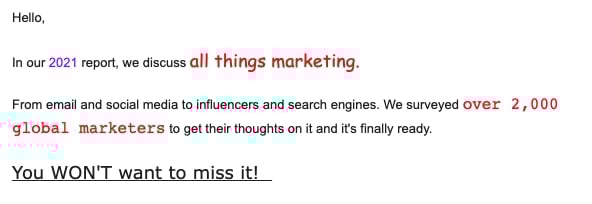 picture of an email with bad font
