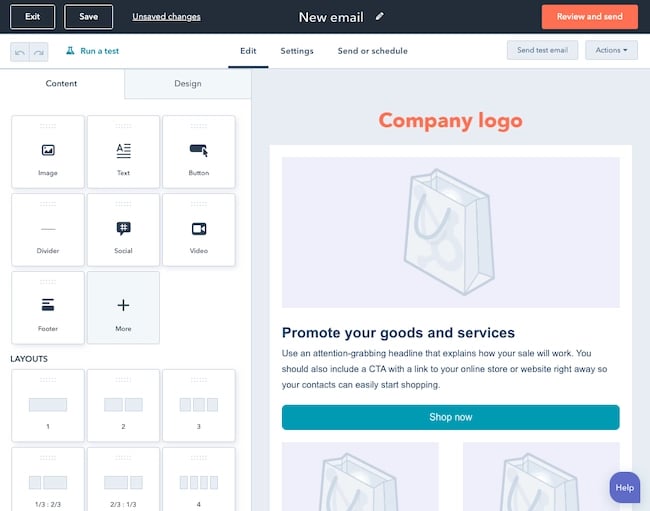 HubSpot drag and drop email builder