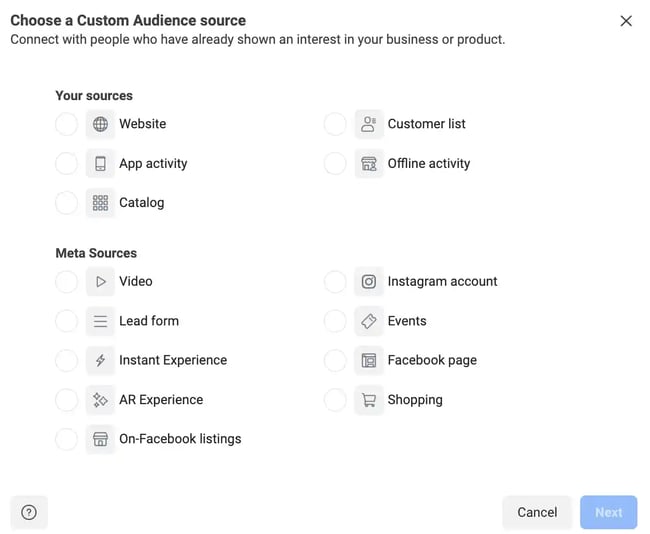 retargeting campaign, custon audience source