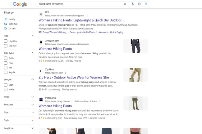 search engine marketing, hiking pants