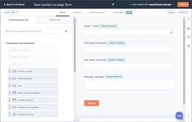 html email form, hubspot