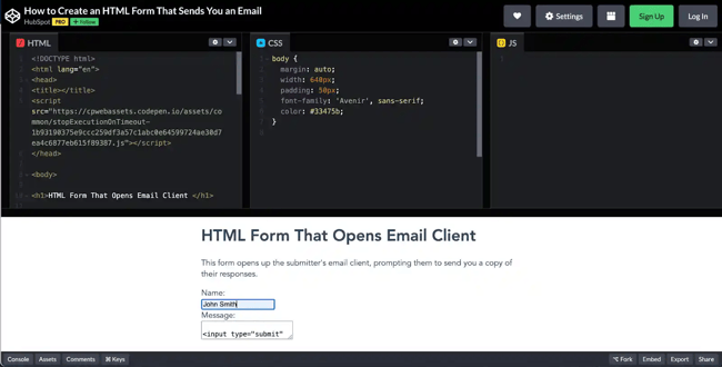 html email form, code pen