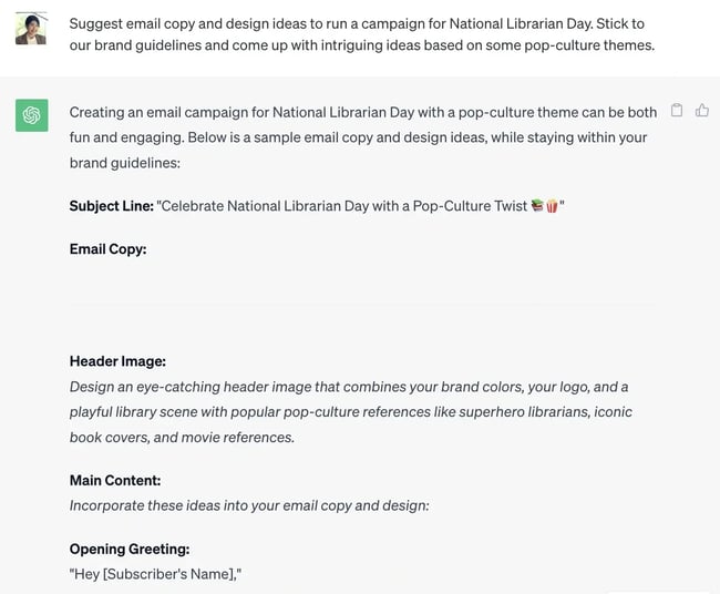 chat gpt training example, email copy