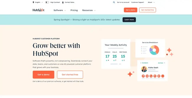 business website design example from hubspot