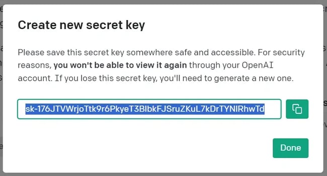 chat gpt training example, key secret