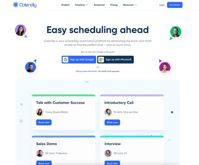 business website design example from calendly
