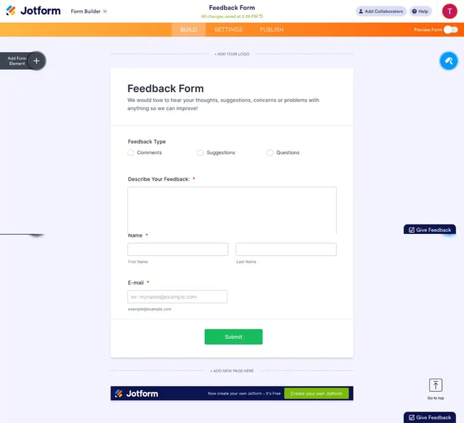html email form, jotform