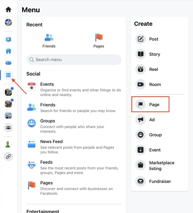 facebook business page, create