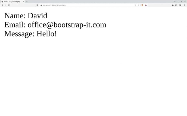 html email form, output