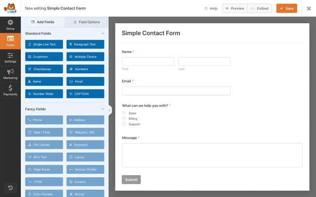 sponsorship form builder, wp forms