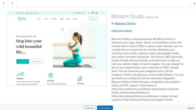 how to change wordpress theme, choosing your new theme