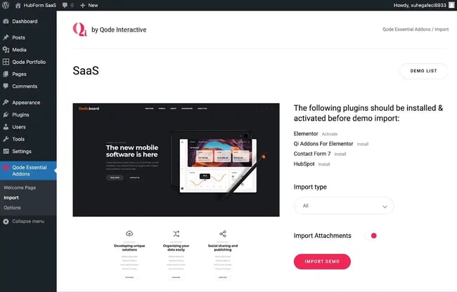 How to import the SaaS starter site for the Qi theme