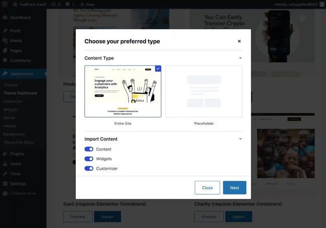 How to import the SaaS starter site in Sydney Pro