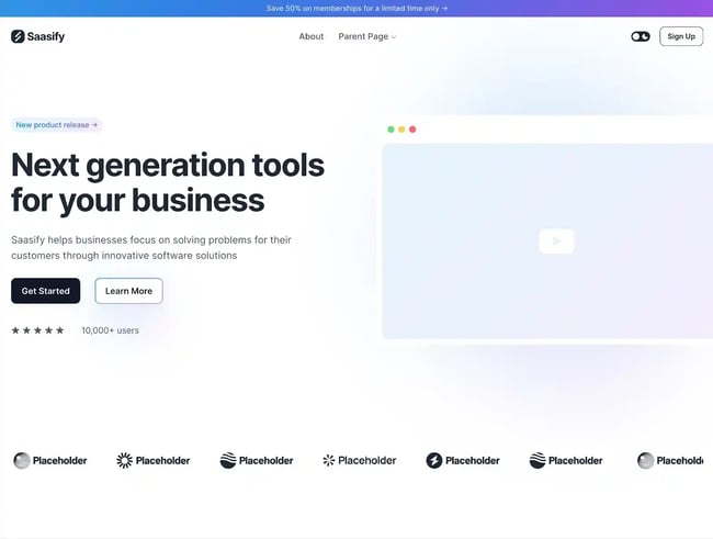 Saas theme WordPress, the default Saasify theme design