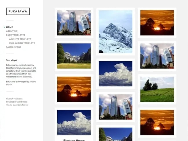 Free WordPress photography themes, Fukasawa photography WordPress theme