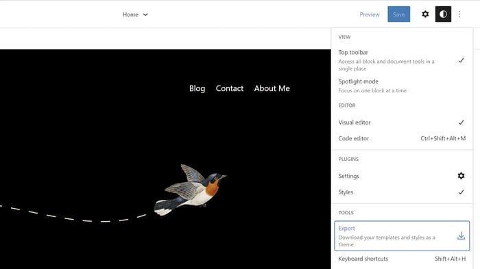 how to export a wordpress theme