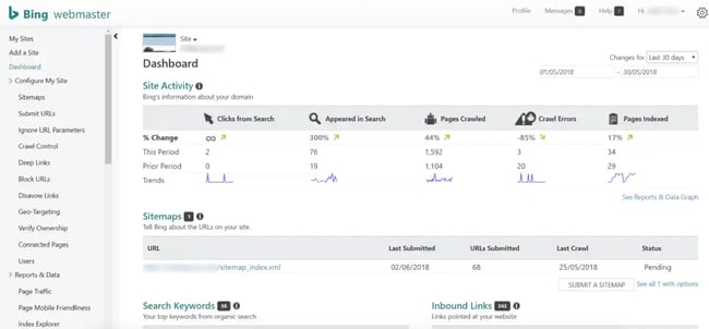 bing webmaster dashboard