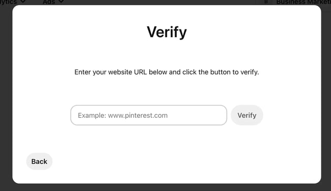 how to confirm your wordpress website on pinterest, press verify.