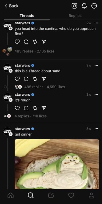 top brands on threads, star wars