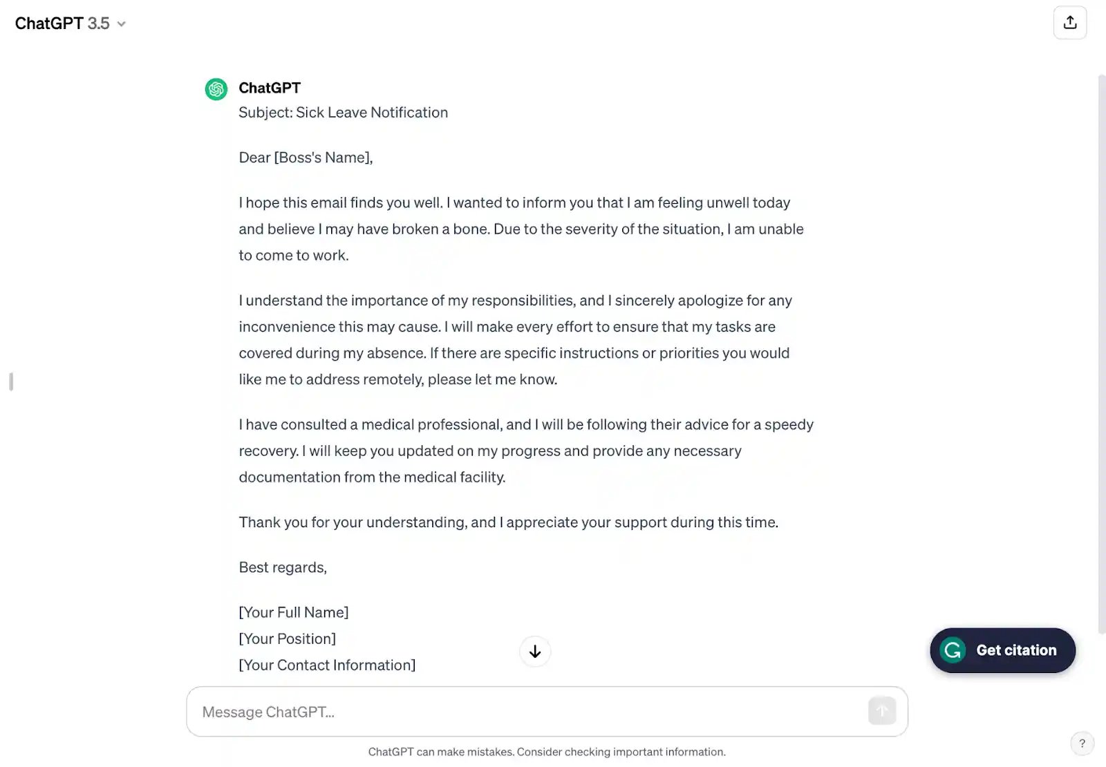 sick day email chat gpt