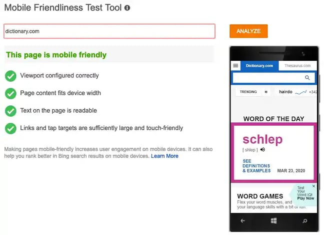 should marketers optimize for bing, mobile friendliness testing tool