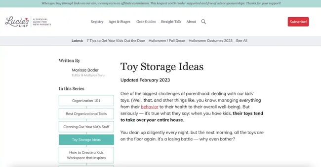 Affiliate Marketing Website Examples; Lucies List