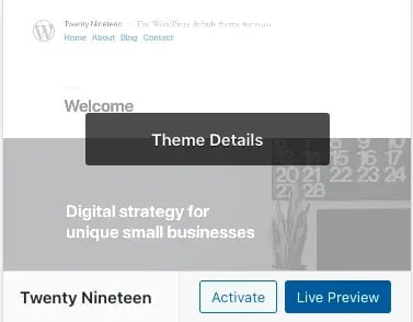 how to change wordpress theme, click on live preview