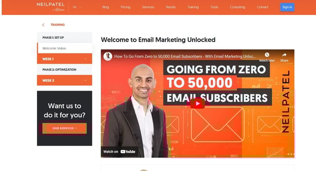 Image of Neil Patels email marketing unlocked course