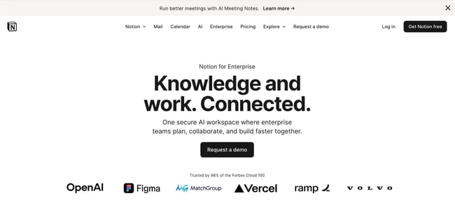 enterprise landing page, notion