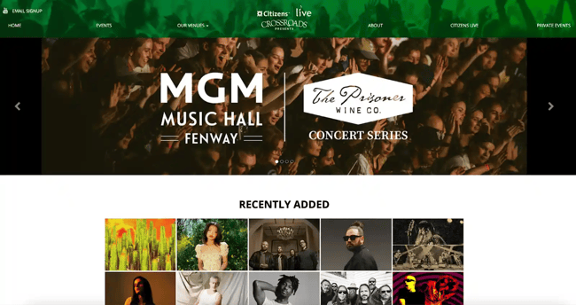 entertainment website examples, crossroads presents