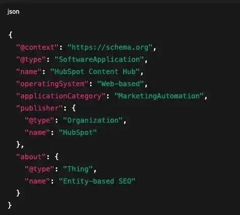 entity seo, simple JSON-LD code example